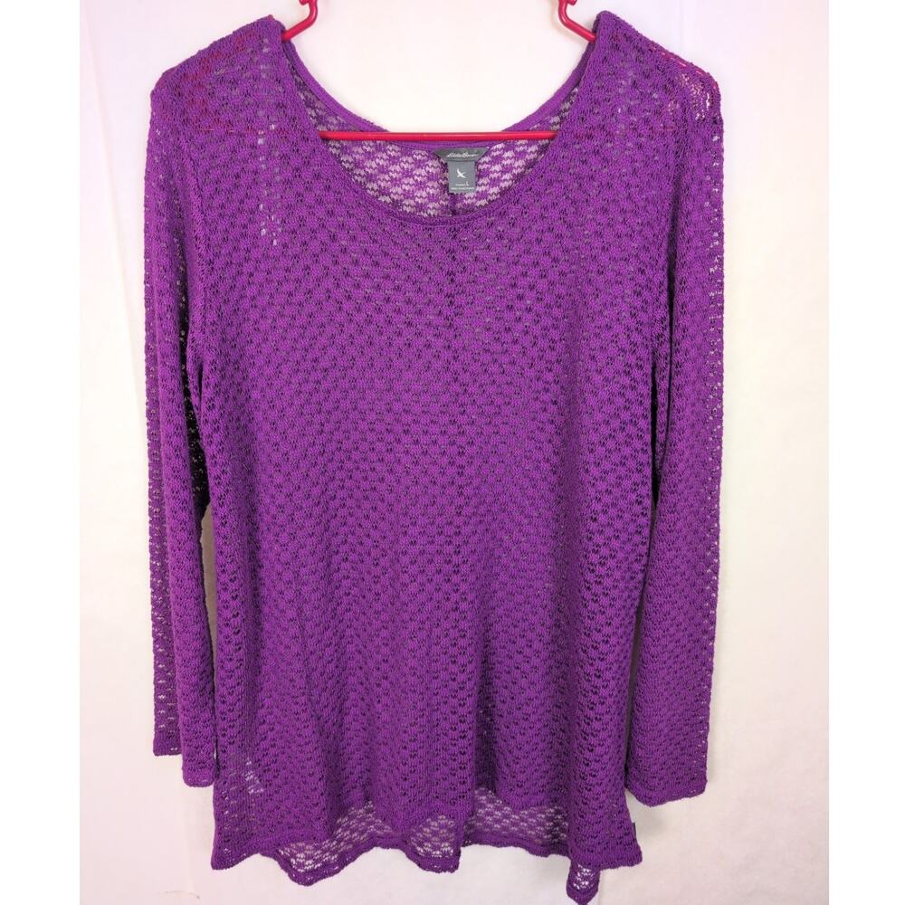 Eddie Bauer purple open knit sweater Size Lrg Coastal Fisherman Retro Beachy